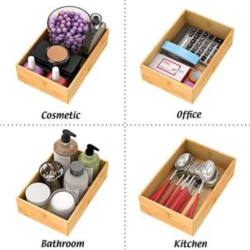 Bamboo Kitchen Drawer Organizer, Wooden Storage Box for Utensil Organizer Silverware Tray Cutlery Holder Flatware Containers - Multi-Use Deep Drawer Dividers Organizer for Bathroom, Jewelry (9"6"2.5")