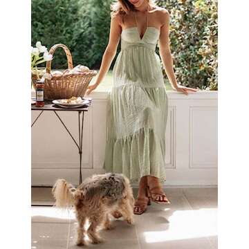 HOULENGS Women's Halter Neck Maxi Dress for Summer Style