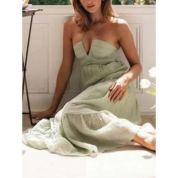 HOULENGS Women's Halter Neck Maxi Dress for Summer Style