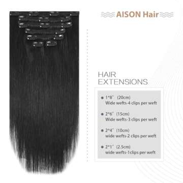 Aison Natural Black Clip in Hair Extensions Real Human Hair 70G 100% Remy Human Hair 20 Inch Clip in Extensions for Fashion Women 7pcs 16clips One Pack