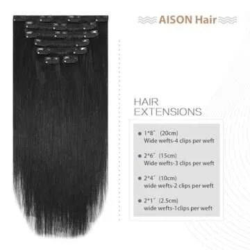 Aison Natural Black Clip In Hair Extensions 20 Inch 70G