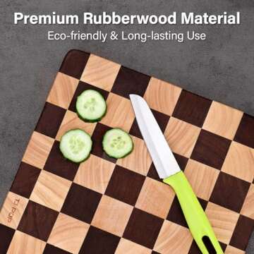 Wooden Cutting Board 15 x 10 in, Wood Checkerboard Chopping Board for Kitchen, Serving Tray Charcute...