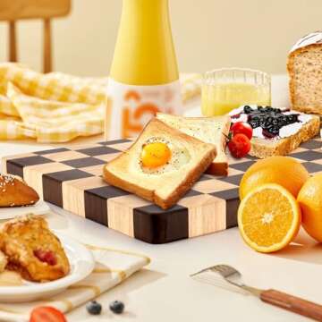 Wooden Cutting Board 15 x 10 in, Wood Checkerboard Chopping Board for Kitchen, Serving Tray Charcuterie Board for Meat, Fruit, Cheese, Bread