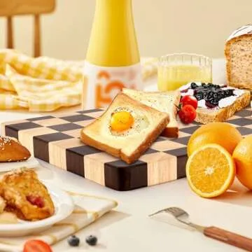 Wooden Cutting Board 15 x 10 in, Wood Checkerboard Chopping Board for Kitchen, Serving Tray Charcuterie Board for Meat, Fruit, Cheese, Bread