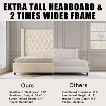 PaPaJet Queen Bed Frame with Tall Velvet Headboard