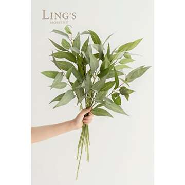 Ling's Moment Artificial Plants Eucalyptus Leaves Branches,10Pcs 17.7"Tall Fake Greenery Filler w/St...