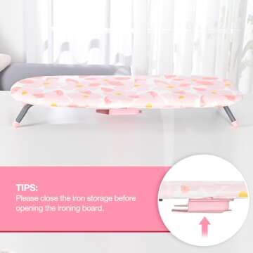 APEXCHASER Small Ironing Board with Iron Holder, Compact Ironing Board with Non-Slip Feet, Portable Tabletop Ironing Board with Cotton Cover for Small Spaces and Travel, Pink