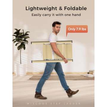 Miscoos 3 Step Ladder, Lightweight Portable Folding Step Stool with Anti-Slip Sturdy and Wide Pedal, 330lb Capacity, Perfect Multi-Use Aluminum Stepladder for Home Kitchen Office, Gold