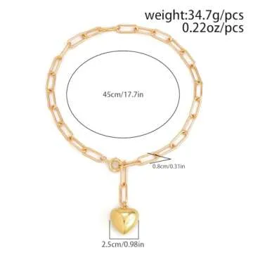 Stringex Gold Y-Shaped Heart Pendant Choker for Women Chunky Paper Clip Chain Love Lasso Necklace Y2k Heart Clavicle Necklace Aesthetic Jewelry Accessory (G)