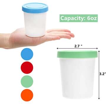 Peohud 12 Pack Mini Ice Cream Containers, 6oz Freezer Storage Tub with Silicone Lids, Reusable Stora...