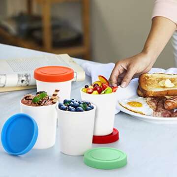 Peohud 12 Pack Mini Ice Cream Containers, 6oz Freezer Storage Tub with Silicone Lids, Reusable Storage Container for Ice Cream, Gelato, Sorbet, Dessert