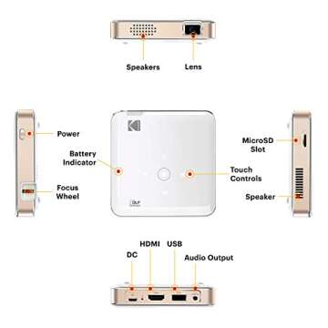 KODAK Luma 150 Pocket Projector | Portable Movie Projector w/Built-in Speaker for Home & Office Produces Images Up to 150” - Includes Soft Case