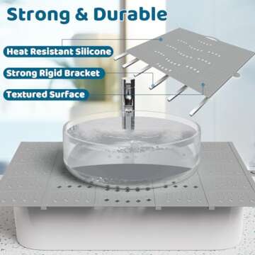 Johamoo Bathroom Sink Cover for Counter Space, Sink Mat Foldable Sink Cover, Silicone Makeup Organizer Mat Space Saver, Small Bathroom & Rv Camper Travel Must Haves Accessories, Grey