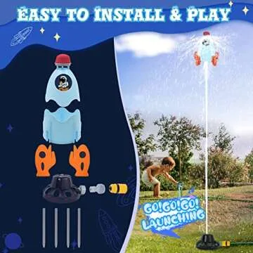 Outdoor Water Sprinkler for Kids & Toddlers - Rocket Design Water Powered Liftoff 9-16ft & Spin, Outside Kids Sprinkler for Yard Pool Garden - Summer Water Toys Birthday Gift