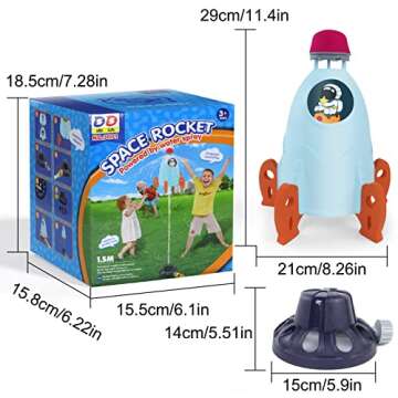 Outdoor Water Sprinkler for Kids & Toddlers - Rocket Design Water Powered Liftoff 9-16ft & Spin, Outside Kids Sprinkler for Yard Pool Garden - Summer Water Toys Birthday Gift