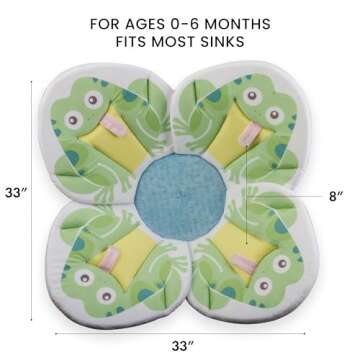 Blooming Bath Pond Pal Baby Bath Seat - Baby Tub Flower Bath Mat Baby Sink Bath Cushion - Soft Minky Fabric Baby Girl Newborn Essentials, Baby Registry Search - Baby Bathtub Pad (Frog)