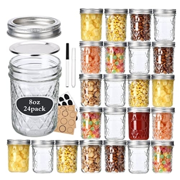 Cozcty 24 Pack 8 oz Mason Jars with Lids and Bands, Small Regular Mouth Glass Canning jars with Airt...