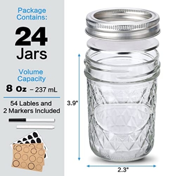 Cozcty 24 Pack 8 oz Mason Jars with Lids Ideal for Canning