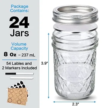 Cozcty 24 Pack 8 oz Mason Jars with Lids Ideal for Canning