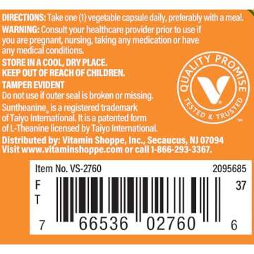 The Vitamin Shoppe L-Theanine 200MG, Clinically Studied Ingredient, Supports Relaxation & Stress (60 Capsules)