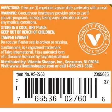 The Vitamin Shoppe L-Theanine 200MG, Clinically Studied Ingredient, Supports Relaxation & Stress (60 Capsules)