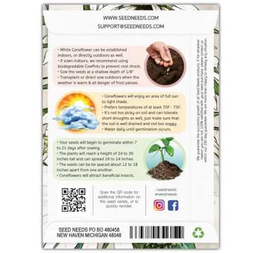 Seed Needs White Swan Coneflower Seeds for Planting Echinacea - Heirloom & Open Pollinated Perennial...