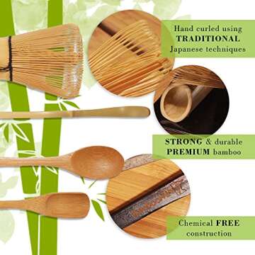 BambooMN Japanese Matcha Whisk Chasen - Traditional Handcurled 100 Tate Matcha Utensil - Natural Golden Brown - 1 Piece