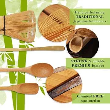 BambooMN Japanese Matcha Whisk Chasen - Traditional Handcurled 100 Tate Matcha Utensil - Natural Golden Brown - 1 Piece