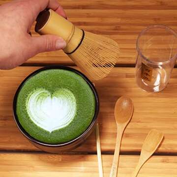 BambooMN Japanese Matcha Whisk Chasen - Traditional Handcurled 100 Tate Matcha Utensil - Natural Golden Brown - 1 Piece