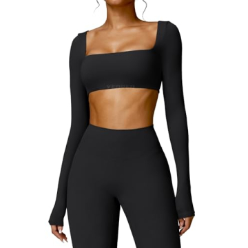 YEOREO Kyla Women Crop Top Long Sleeve Padded Sports Low Medium Impact Yoga Shirt Workout Black