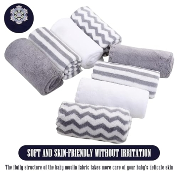 8 Pack Super Soft Baby Burp Cloths, Baby Washcloths, Ultra Absorbent Large Newborn Burping Cloth for Boy and Girl, Milk Spit Up Rags, Unisex for Baby Sensitive Skin, Grey and White, 16 × 12 Inch