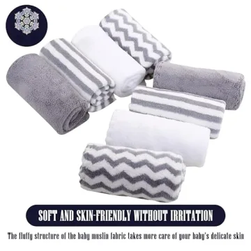 8 Pack Super Soft Baby Burp Cloths, Baby Washcloths, Ultra Absorbent Large Newborn Burping Cloth for Boy and Girl, Milk Spit Up Rags, Unisex for Baby Sensitive Skin, Grey and White, 16 × 12 Inch