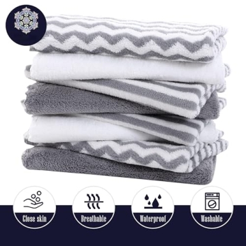 8 Pack Super Soft Baby Burp Cloths, Baby Washcloths, Ultra Absorbent Large Newborn Burping Cloth for Boy and Girl, Milk Spit Up Rags, Unisex for Baby Sensitive Skin, Grey and White, 16 × 12 Inch