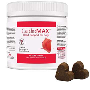 Cardio MAX Heart Support Supplement for Dogs - L-Taurine, L-Carnitine, EPA and DHA, Coenzyme Q10 - Aids Circulatory Strength, Cardiovascular Support, Heart Muscle Function- 60 Soft Chews