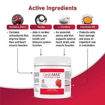 Cardio MAX Heart Support Supplement for Dogs - L-Taurine, L-Carnitine, EPA and DHA, Coenzyme Q10 - Aids Circulatory Strength, Cardiovascular Support, Heart Muscle Function- 60 Soft Chews