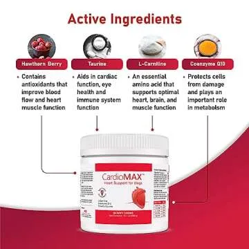 Cardio MAX Heart Support Supplement for Dogs - L-Taurine, L-Carnitine, EPA and DHA, Coenzyme Q10 - Aids Circulatory Strength, Cardiovascular Support, Heart Muscle Function- 60 Soft Chews