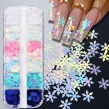 12 Grids Snowflake Sequins - 3D Snow Flakes Nail Glitters for Holiday Designs