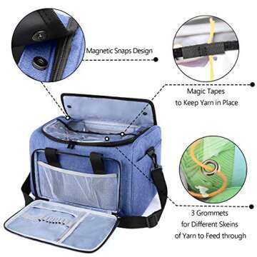 Teamoy Knitting Bag with Inner Detachable Divider, Yarn Storage Crochet Bag for Unfinished Projects,...