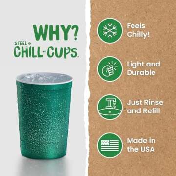 Steel Chill Cups 16 oz. Party Cups, Perfect for Cold Drinks, Sturdy & Durable, Disposable and 100% R...