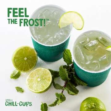Steel Chill Cups 16 oz. Party Cups, Perfect for Cold Drinks, Sturdy & Durable, Disposable and 100% Recyclable, Made in USA, Green, 12 Count