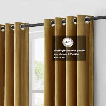 BULBUL Color Block Window Curtains Panels 120 inches Long Gold Ivory Velvet Farmhouse Drapes for Bed...