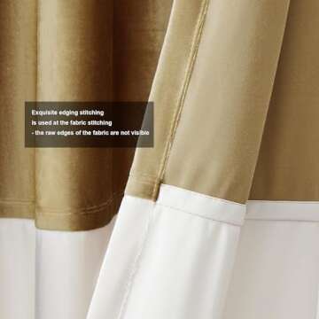 BULBUL Color Block Window Curtains Panels 120 inches Long Gold Ivory Velvet Farmhouse Drapes for Bedroom Living Room Darkening Treatment with Grommet Set of 2