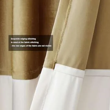 BULBUL Color Block Window Curtains Panels 120 inches Long Gold Ivory Velvet Farmhouse Drapes for Bedroom Living Room Darkening Treatment with Grommet Set of 2