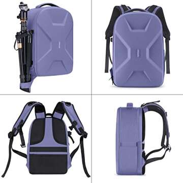 MOSISO Camera Backpack, DSLR/SLR/Mirrorless Photography Camera Bag 15-16 inch Waterproof Hardshell Case with Tripod Holder&Laptop Compartment Compatible with Canon/Nikon/Sony, Lavender Gray