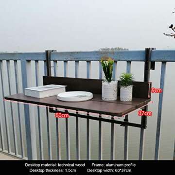 Outdoor Side Tables Balcony Railing Hanging Folding Table Computer Table Home Bar Counter Creative L...