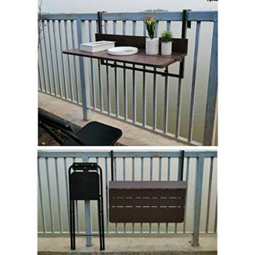 Outdoor Side Tables Balcony Railing Hanging Folding Table Computer Table Home Bar Counter Creative Lifting Folding Desk Coffee Patio Garden Dining Room Furniture Table, 1.5cm Imitation Wooden