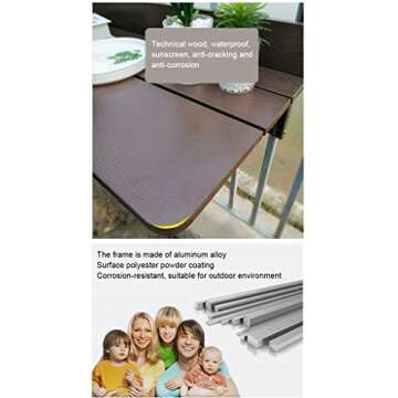 Outdoor Side Tables Balcony Railing Hanging Folding Table Computer Table Home Bar Counter Creative Lifting Folding Desk Coffee Patio Garden Dining Room Furniture Table, 1.5cm Imitation Wooden