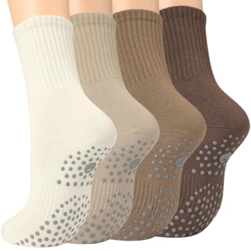 Toes Home Stylish Pilates Socks for Women with Non-Slip Grippers, Set of 4
