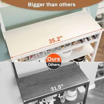 Itaar Bakers Rack with Power Outlet, 6-Tier Coffee Bar, Microwave Stand with Wine Rack, LED Lights and 10 Hooks, Bakers Racks for Kitchens with Storage, White