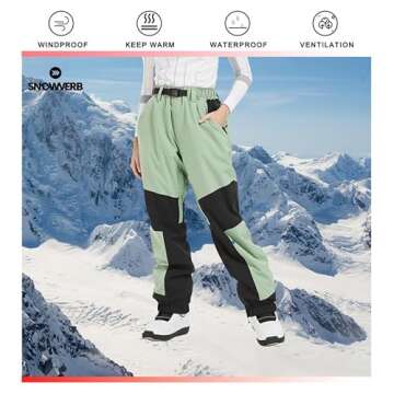 SNOWVERB Womens Mens Mountain Unisex Ski Pants Snowboard Bottoms Warm Snow Trousers High Windproof W...